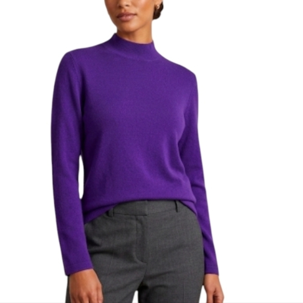 St. John Deep Purple Santana Knit Mock Neck Zip Back Top